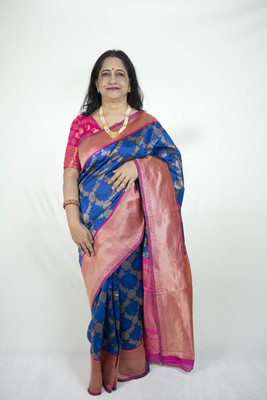 SnehaFashion Creation Woven Banarasi Silk Blend Saree(Blue)