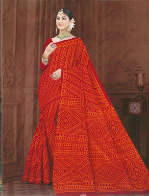 Jalal Printed Daily Wear Pure Cotton Saree(Red)