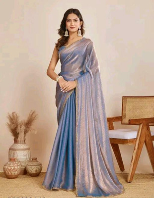 Rityanusaar Solid/Plain Bollywood Jimmy choo Saree(Blue)