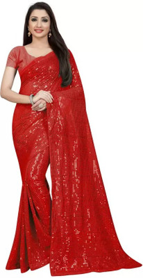 Suali Embellished Bollywood Georgette Saree(Red)