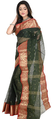 BRISHTI CREATION Self Design Tant Cotton Blend Saree(Dark Green)