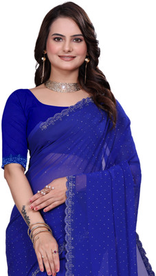 Divine Fabrics Embellished Bollywood Georgette Saree(Blue)