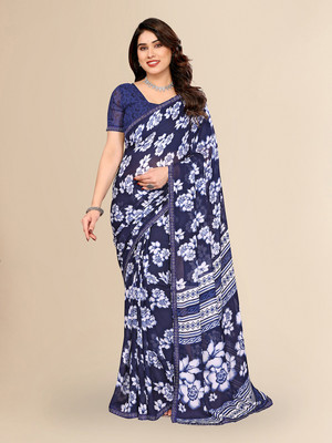 Moda Rapido Printed Daily Wear Georgette Saree(Dark Blue)