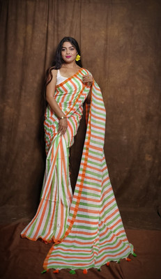 SAYAN CREATION Striped Handloom Pure Cotton Saree(Multicolor)
