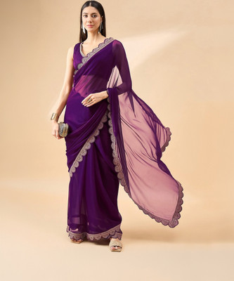 APERA Solid/Plain Bollywood Chiffon Saree(Purple)