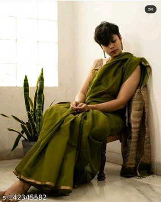 Moumitasaree Self Design Tant Cotton Silk Saree(Dark Green)