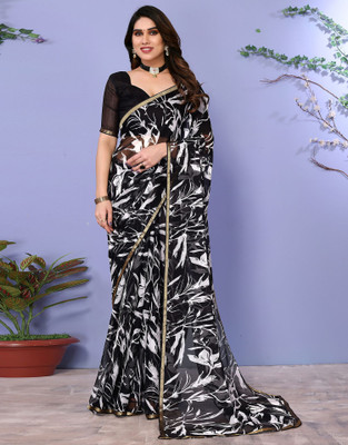 Samah Printed, Embellished Daily Wear Chiffon Saree(Black)