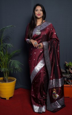 OFLINE SELECTION Woven Paithani Silk Blend Saree(Maroon)