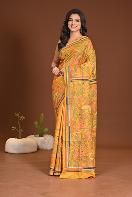 Ramshyam Collection Woven Handloom Pure Silk Saree(Mustard)