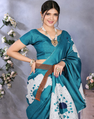 YASHIKA Printed Bollywood Art Silk Saree(Blue)