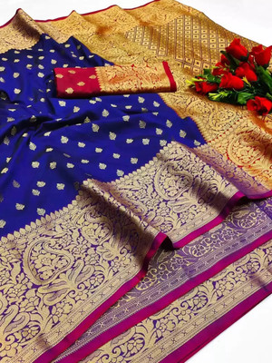 YAGNAM FAB Self Design Dharmavaram Jacquard Saree(Blue)