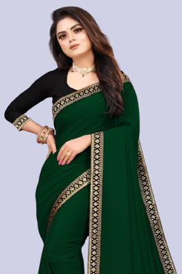 OKTAT Solid/Plain Bollywood Georgette Saree(Dark Green)