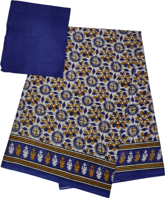 NENU CREATION Printed Ikkat Cotton Blend Saree(Blue)
