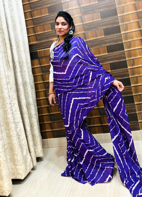 Moda Rapido Striped Bollywood Georgette Saree(Purple)