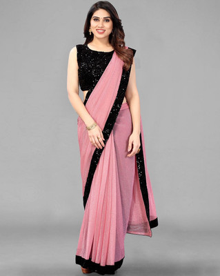 AKFABRICS Embellished Bollywood Lycra Blend Saree(Pink)