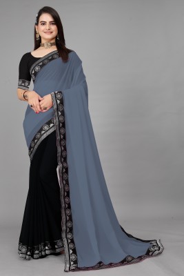 Aai shree khodiyar Self Design Bollywood Georgette Saree(Grey, Black)