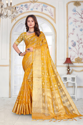 Aarunika MT Printed Bollywood Organza Saree(Yellow)