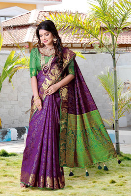 jayant creation Printed Patola Silk Blend Saree(Purple)