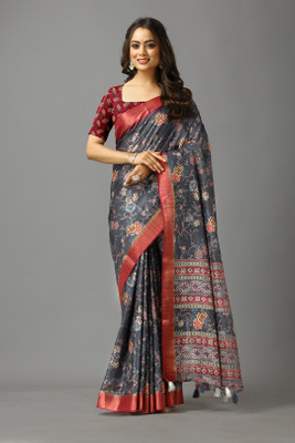 Virendra Textiles Printed Daily Wear Crepe Saree(Brown)
