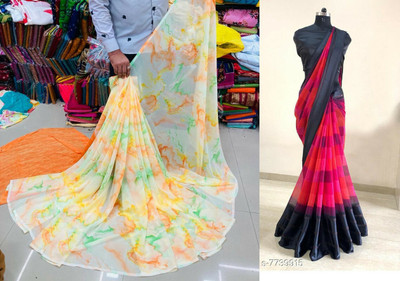 Sitanjali Self Design Bollywood Georgette Saree(Pack of 2, Pink, White)