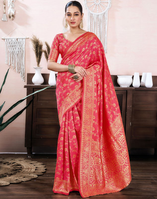 Divastri Woven, Embellished Banarasi Silk Blend, Jacquard Saree(Pink)
