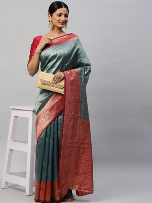 Divastri Woven Kanjivaram Silk Blend Saree(Blue)