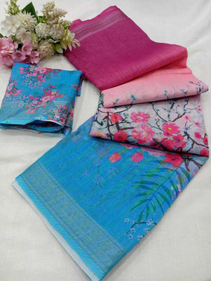 Mervadiya Self Design Bollywood Cotton Linen, Linen Saree(Multicolor)