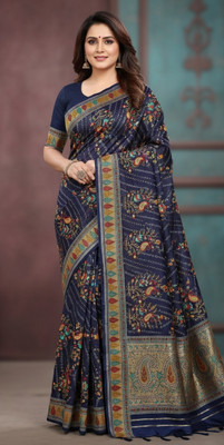 Shanvi Geometric Print Chanderi Georgette Saree(Pack of 6, Blue)