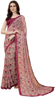 ROOP SUNDARI SAREES Printed Daily Wear Georgette Saree(Red, Multicolor)