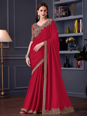 Sareemall Embellished Bollywood Satin Saree(Black)