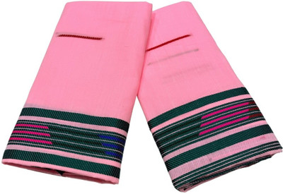 kamdar Striped Mekhela Chador Cotton Blend Saree(Pink)