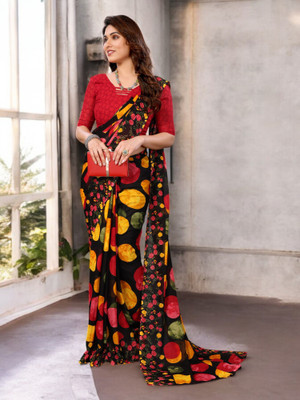 The Textile Hub Self Design Bollywood Georgette Saree(Red)