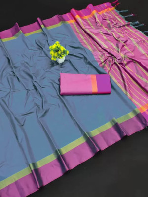 NightBlue Solid/Plain Bollywood Cotton Silk Saree(Grey)