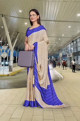 Feminista Printed, Solid/Plain Daily Wear Crepe Saree(Cream)