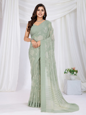 RekhaManiyar Printed Bollywood Georgette Saree(Green)