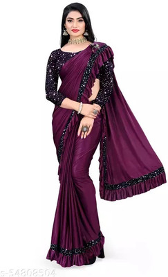 KSENTERPRISE Solid/Plain Bollywood Lycra Blend Saree(Pink)