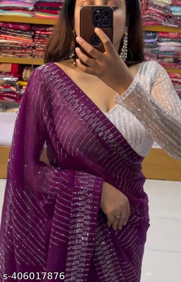 Nepyun Collection Solid/Plain, Self Design Bollywood Georgette Saree(Purple)