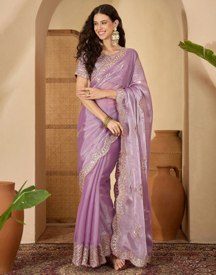 Satrani Embroidered, Embellished Bollywood Tissue, Jimmy choo Saree(Purple)