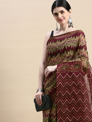 SHANVIKA Printed Daily Wear Pure Cotton Saree(Brown)