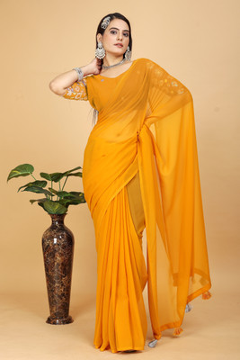 KONICA FAB Solid/Plain Bollywood Georgette Saree(Mustard)