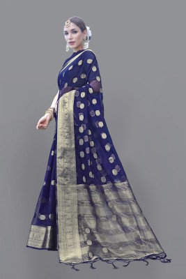 KOTHARI LGF Polka Print Bandhani Organza Saree(Dark Blue)