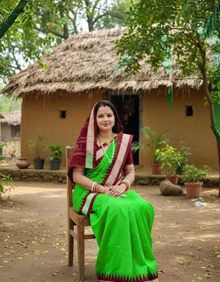Tilfelle Woven, Temple Border Sambalpuri Silk Blend Saree(Green)