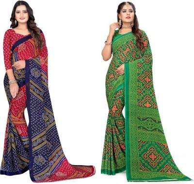 Leelavati Printed Bandhani Georgette Saree(Pack of 2, Red, Green)