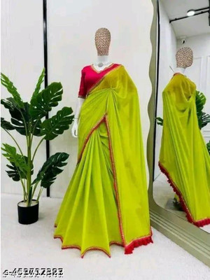 supalee tex Solid/Plain Bollywood Georgette Saree(Light Green, Red)