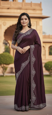 Bhagyalaxmi sarees centre Embroidered Assam Silk Georgette Saree(Maroon, Blue, Pink, Purple)