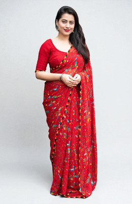 Shatrunjaya Printed Bollywood Georgette Saree(Red)