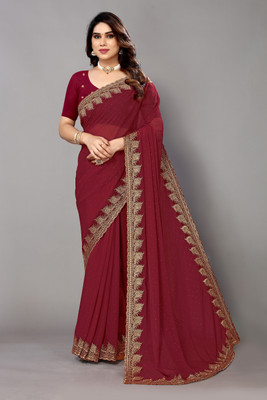 Divastri Embellished, Embroidered Bollywood Georgette Saree(Maroon, Multicolor)