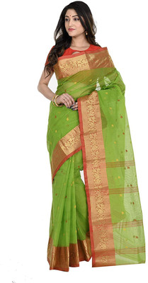 BRISHTI CREATION Woven Tant Cotton Blend Saree(Light Green)