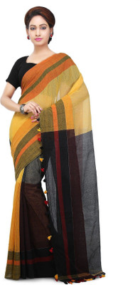 crochetin Woven Handloom Handloom Pure Cotton Saree(Black, Yellow)
