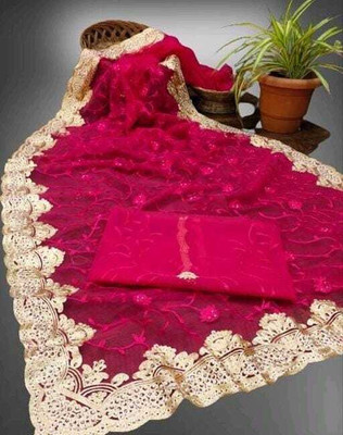 FINERFLY Embroidered Bollywood Net Saree(Blue)